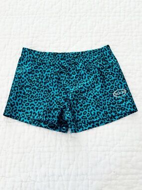 Ozone Shimmery Teal Black Leopard Print Gymnastics Shorts AS Adult Small S